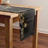 ミニマリストブラックと金ゴールドスノーフレークのファミリー名 ロングテーブルランナー (インサイチュ)