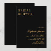 ミニマリストブラックと金ゴールドブライダルシャワー 招待状 (正面/裏面)
