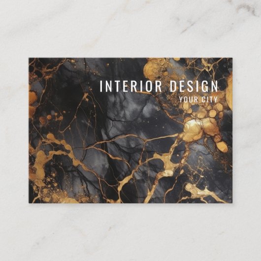 ミニマリストブラックと金ゴールド大理石 名刺 (正面)