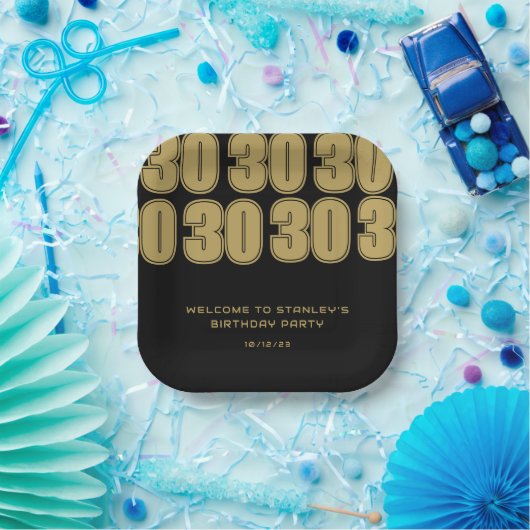 ミニマリストブラックと金ゴールド30歳の誕生日パーティー ペーパープレート (パーティー)