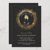 ミニマリストブラックと金ゴールド50番目の誕生日招待状 招待状 (正面/裏面)