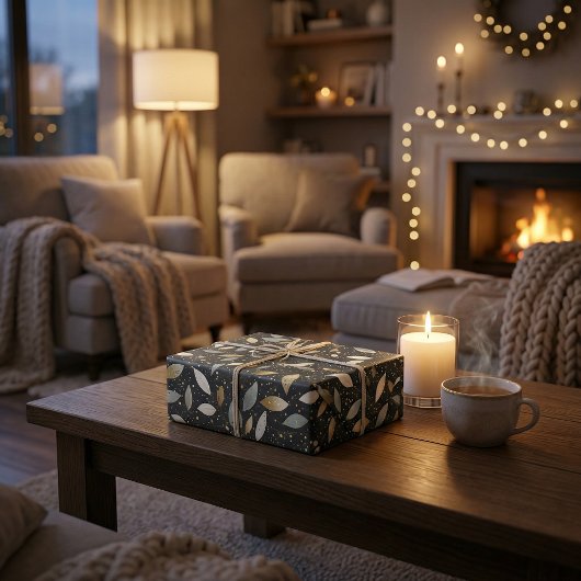 ミニマリストブラックと金ゴールド&シルバーグリッターデザイン ラッピングペーパー