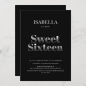 ミニマリストブラックアンドシルバースウィート16誕生日 招待状 (正面/裏面)