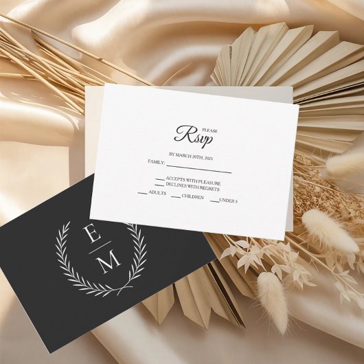 ミニマリストブラックウェディングRSVPカード 出欠カード