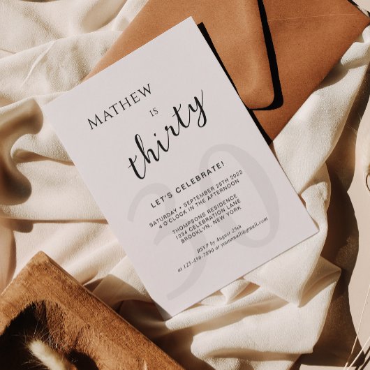 ミニマリストブラックエージオーバーレイスクリプトアダルト誕生日 招待状