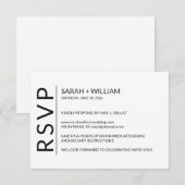 ミニマリストブラックオンホワイトモダンRSVPカード 出欠カード (正面/裏面)