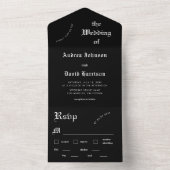 ミニマリストブラックゴシックモダンゴシックダーク結婚ズ オールインワン招待状 (内側)