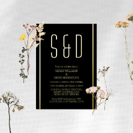 ミニマリストブラックゴールデンシンプル 箔招待状