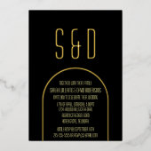 ミニマリストブラックゴールデン結婚アーチ 箔招待状 (正面)