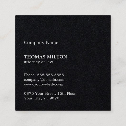 ミニマリストブラックシルバーフェイクモノグラム弁護士 スクエア名刺 (裏面)