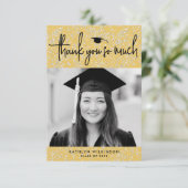 ミニマリストブラックスクリプト金ゴールドグリッター写真GRAD サンキューカード (スタンド正面)