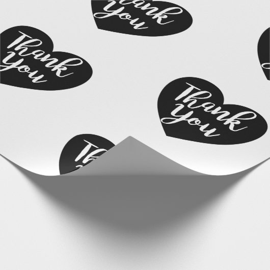 ミニマリストブラックハートありがとうタイポグラフィ ラッピングペーパー (角)