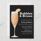 ミニマリストブラックバブルズ&ブローズブライダルシャワー 招待状 (正面)
