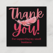 ミニマリストブラックピンクフェザーありがとうブランディング スクエア名刺 (正面)