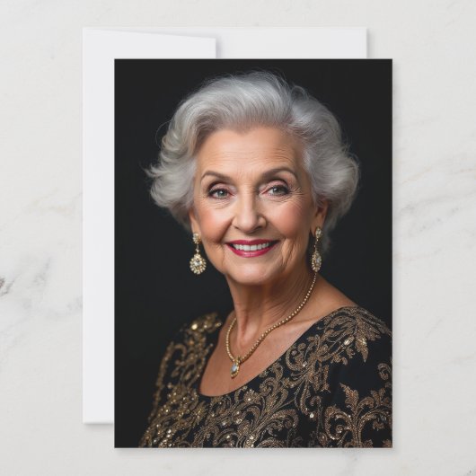 ミニマリストブラックフォト金ゴールド70誕生日 招待状 (裏面)