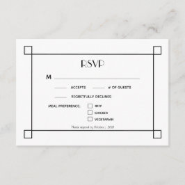 ミニマリストブラックフレームウェディングRSVP食事オプション 出欠カード