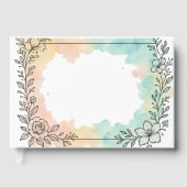 ミニマリストブラックフローラ矩形水彩色バー ゲストブック (正面)