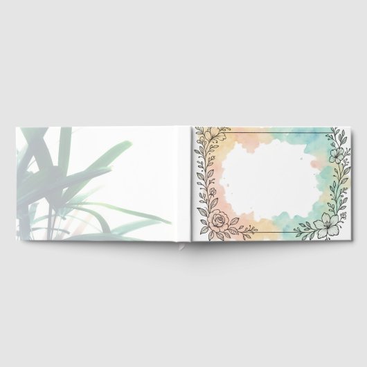 ミニマリストブラックフローラ矩形水彩色バー ゲストブック (全面)