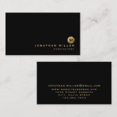 ミニマリストブラックブラシ金ゴールドモノグラム 名刺 (正面/裏面)