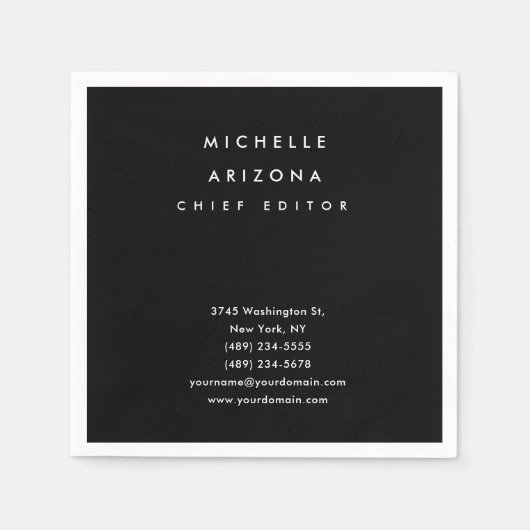 ミニマリストブラックプロフェッショナル モダン スタンダードカクテルナプキン (正面)