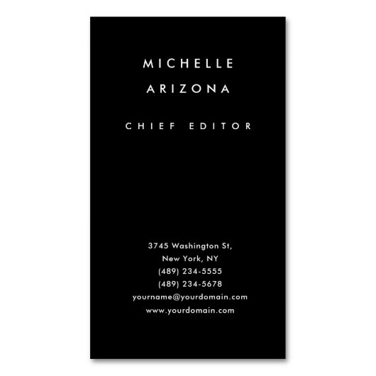 ミニマリストブラックプロフェッショナル モダン マグネット名刺 (正面縦)