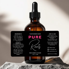 ミニマリストブラックホットピンクヘア油ドロッパーボトル ラベル