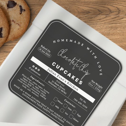 ミニマリストブラックホームメイドベーカリーコテージローレーベル スクエアシール