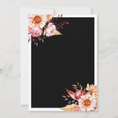 ミニマリストブラックボホ結婚フローラ 招待状 (裏面)