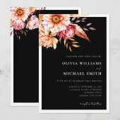 ミニマリストブラックボホ結婚フローラ 招待状 (正面/裏面)