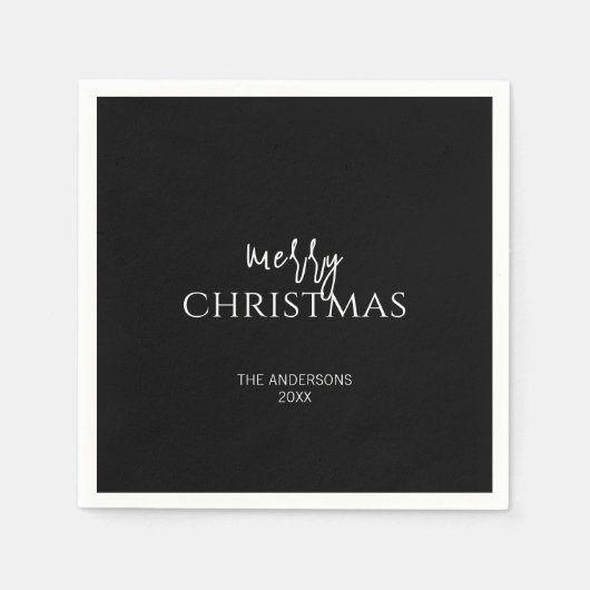 ミニマリストブラックメリークリスマスホリデー スタンダードカクテルナプキン (正面)
