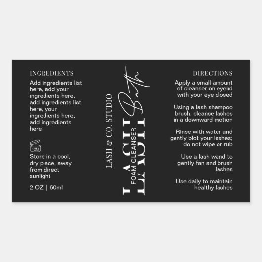 ミニマリストブラックラッシュフォーム洗浄機の回り込み 長方形シール (正面)