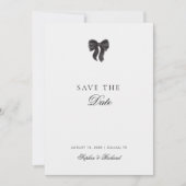 ミニマリストブラックリボンボウヴィンテージ写真結婚の数 セーブザデート (正面)