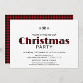 ミニマリストブラックレッドバッファロープレイドクリスマスパーティー 招待状 (正面/裏面)