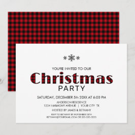 ミニマリストブラックレッドバッファロープレイドクリスマスパーティー 招待状