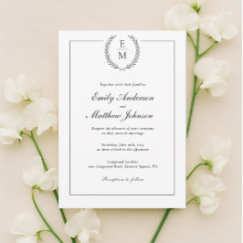 ミニマリストブラックローレル結婚式招待状 招待状