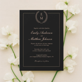 ミニマリストブラック赤面結婚式招待状 招待状