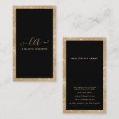 ミニマリストブラック金ゴールドグリッターシークイン縁ど 名刺 (正面/裏面)