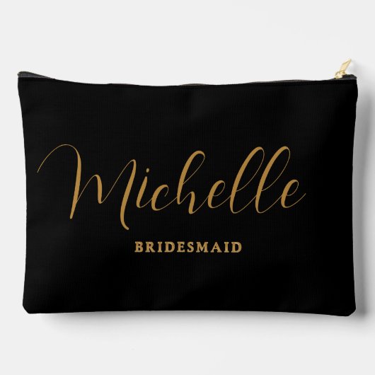 ミニマリストブラック金ゴールドパーソナライズされた花嫁ギフト アクセサリーポーチ (裏面)
