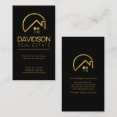 ミニマリストブラック金ゴールドラインルーフトップ建物リアル 名刺 (正面/裏面)