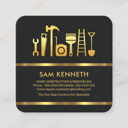 ミニマリストブラック金ゴールドライン建築 スクエア名刺 (正面)