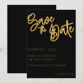 ミニマリストブラック金ゴールド結婚グリッターのアールデコ セーブザデート (正面/裏面)