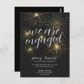 ミニマリストブラック金ゴールド花火婚約パーティ ポストカード (正面/裏面)
