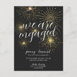 ミニマリストブラック金ゴールド花火婚約パーティ ポストカード