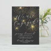 ミニマリストブラック金ゴールド花火婚約パーティ 招待状 (スタンド正面)
