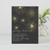 ミニマリストブラック金ゴールド花火婚約パーティ 招待状 (スタンド正面)