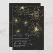 ミニマリストブラック金ゴールド花火婚約パーティ 招待状 (正面/裏面)