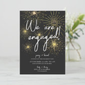 ミニマリストブラック金ゴールド花火婚約パーティ 招待状 (スタンド正面)