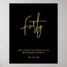 ミニマリストブラック金ゴールド4誕生日ウェルカムサイン