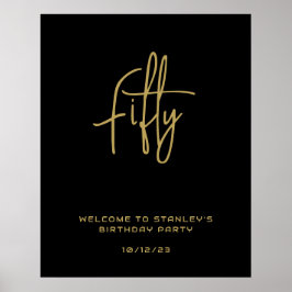 ミニマリストブラック金ゴールド50型誕生日ウェルカムサイン ポスター