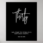 ミニマリストブラック30誕生日ウェルカムサイン ポスター (正面)